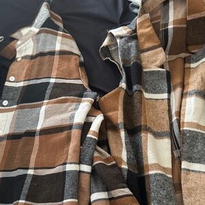 Brown Black Cream Plaid Button-Up Shirt light flannel shirt with vest bundle